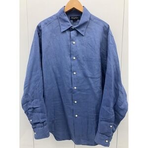 Brooks Brothers Shirt Mens Large Blue Irish Linen Long Sleeve Button Front Solid